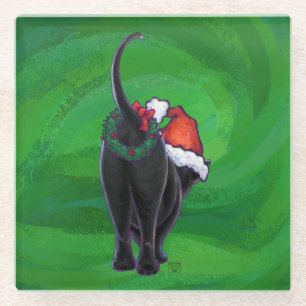 Posavasos De Vidrio Gato negro navidad en verde