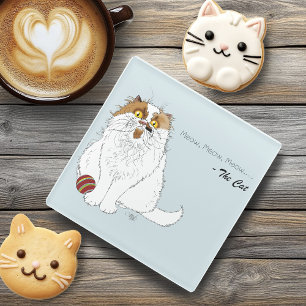 Posavasos De Vidrio Gato Persa Lindo y Esponjoso Divertido Maullido Az