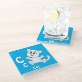 Posavasos De Vidrio Gato personaliza ABC: Letra C - Agrega tu nombre