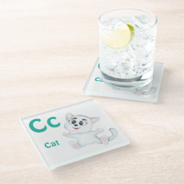 Posavasos De Vidrio Gato personaliza ABC: Letra C - Agrega tu nombre