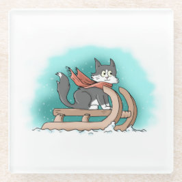 Posavasos De Vidrio Gato Personalizado Snoweather vestido con bufanda