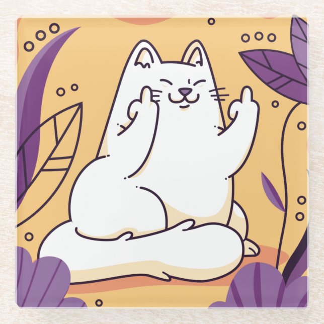 Posavasos De Vidrio Gato que da la pasamanos de vidrio del dedo (Anverso)