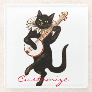 Posavasos De Vidrio Gato que toca el banjo Thunder_Cove