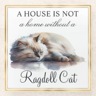 Posavasos De Vidrio Gato Ragdoll mascota acuarela y marco dorado