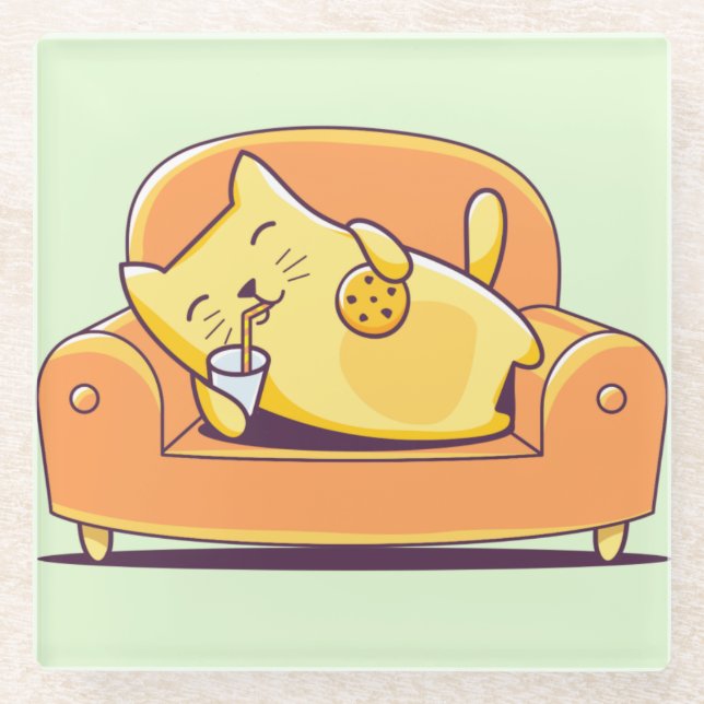 Posavasos De Vidrio Gato relajante (Anverso)