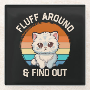 Posavasos De Vidrio Gato Retro Divertido Fluff Around y Descubre