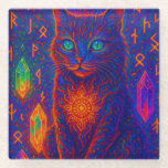 Posavasos De Vidrio Gato sagrado de neón<br><div class="desc">Este diseño presenta un gatito trippy de color oscuro con ramas y cristales brillantes.</div>