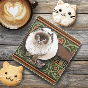 Posavasos De Vidrio Gato Siamés de Bienvenida Esponjoso Ratón Vintage