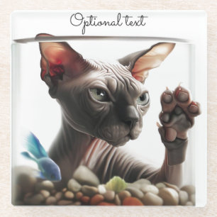 Posavasos De Vidrio Gato Sphynx Nadando 