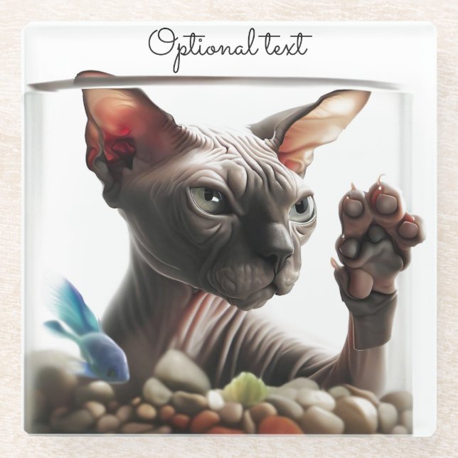 Posavasos De Vidrio Gato Sphynx Nadando  (Anverso)