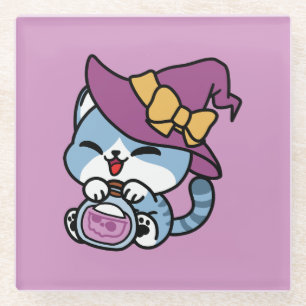Posavasos De Vidrio Gato Tabby de Halloween – Sombrero de Bruja y Arte