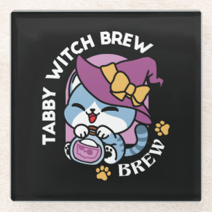 Posavasos De Vidrio Gato Tabby de Halloween – Sombrero de Bruja y Arte