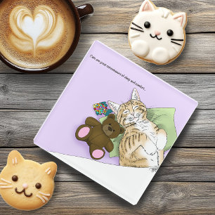 Posavasos De Vidrio Gato Tabby Durmiendo Confortable Lindo Acogedor La