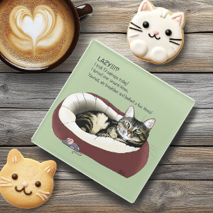 Posavasos De Vidrio Gato Tabby Perezoso Sarcástico Humor Verde Salvia