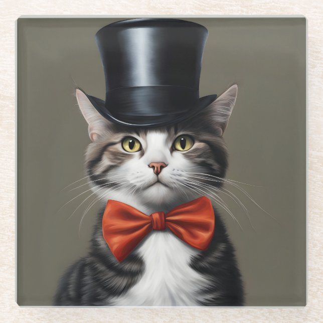 Posavasos De Vidrio Gato victoriano (Anverso)