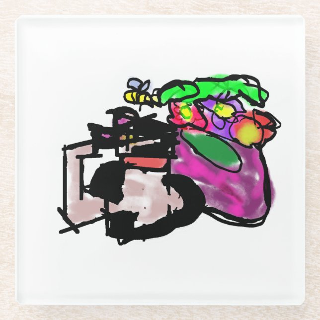 Posavasos De Vidrio Gato y flores de primavera  (Anverso)