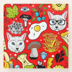 Posavasos De Vidrio Gato y huevo en rojo