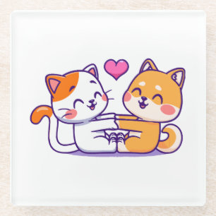 Posavasos De Vidrio Gato y Shiba Inu