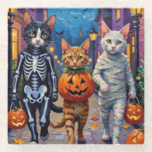 Posavasos De Vidrio Gatos Angora Turcos Con Disfraces De Halloween