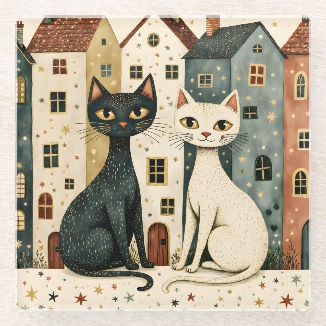 Posavasos De Vidrio Gatos Artísticos (Anverso)