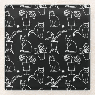 Posavasos De Vidrio Gatos blancos en negro