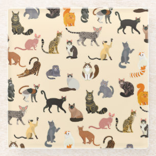 Posavasos De Vidrio Gatos coloridos: Patrón de razas diferentes