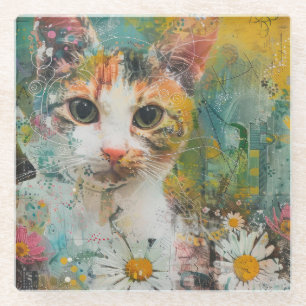 Posavasos De Vidrio Gatos de acuarela Boho - Arte felino de tierra (3)