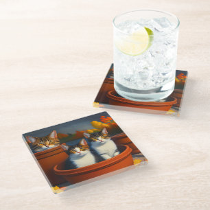 Posavasos De Vidrio Gatos De Pestaña En Pintura De Aceite De Pota,