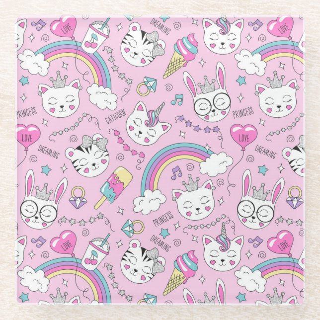 Posavasos De Vidrio Gatos de unicornio (Anverso)