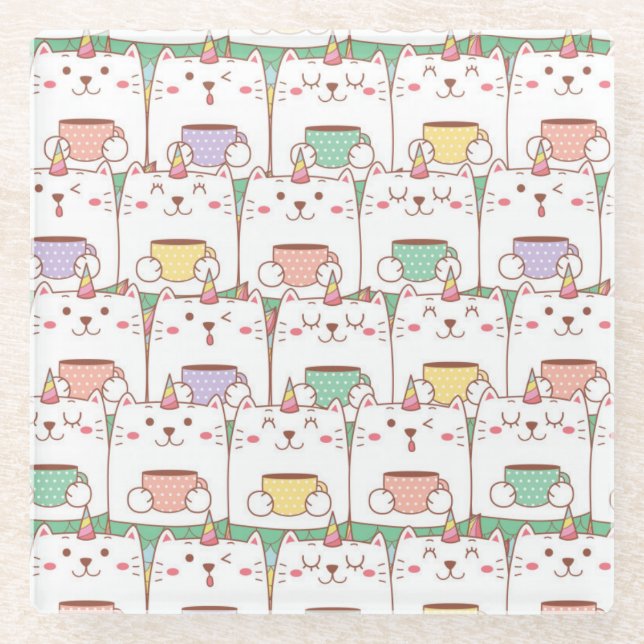 Posavasos De Vidrio Gatos de unicornio (Anverso)