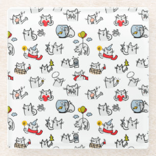 Posavasos De Vidrio Gatos divertidos, leche y magia.