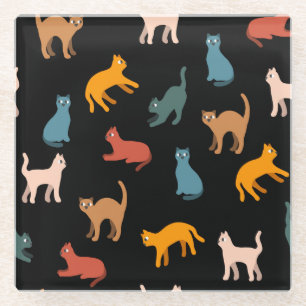 Posavasos De Vidrio Gatos en negro
