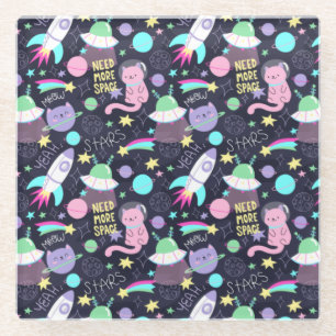 Posavasos De Vidrio Gatos espaciales cortos