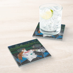 Posavasos De Vidrio Gatos jugando Mahjong