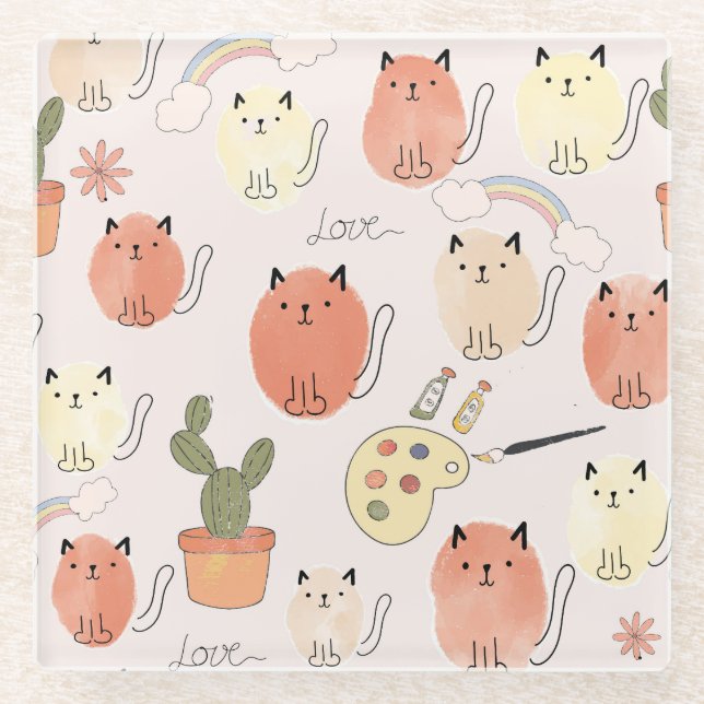 Posavasos De Vidrio Gatos Kitty Kitten: Patrón animal lindo (Anverso)
