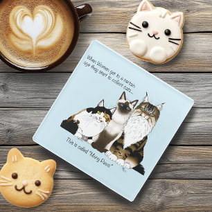 Posavasos De Vidrio Gatos muchas patas azul divertido