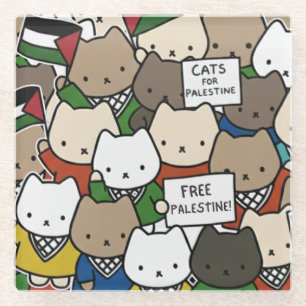 Posavasos De Vidrio Gatos por Palestina – Gatos Kawaii por la Justicia