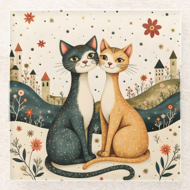 Posavasos De Vidrio Gatos Soñadores (Anverso)