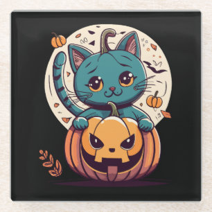 Posavasos De Vidrio Gatos y calabazas para un feliz Halloween!