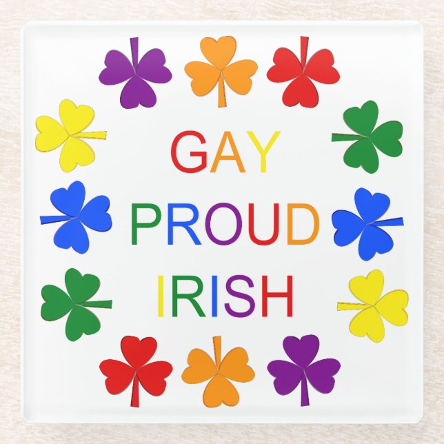 Posavasos De Vidrio Gay Orgulloso Irlandés Arcoiris Shamrock (Anverso)