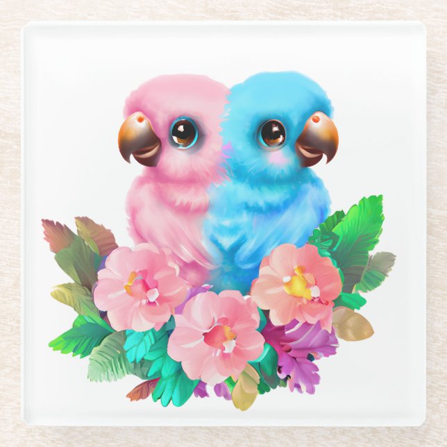 Posavasos De Vidrio Gemelos de loro para bebés (Anverso)