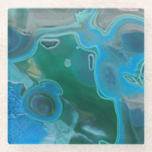 Posavasos De Vidrio Gemstone Marble Azul Azul Giro Verde Patrón Gema