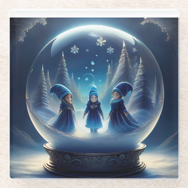 Posavasos De Vidrio Gente Pequeña En Un Globo De Nieve (Anverso)