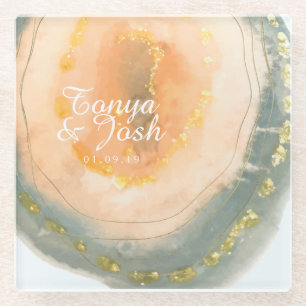 Posavasos De Vidrio Geodas de Coral Agata Acuarela Casamiento