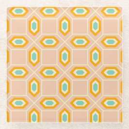 Posavasos De Vidrio Geometric pattern in blue and orange diamond shape