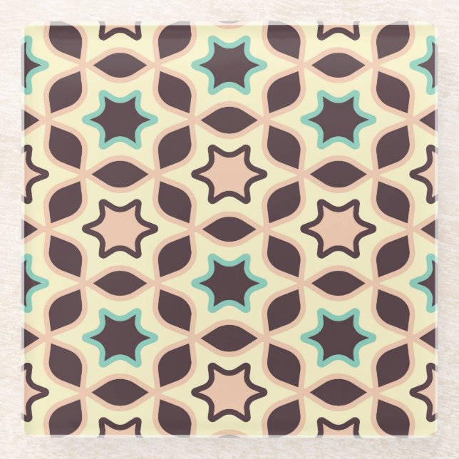 Posavasos De Vidrio  Geometric pattern with star shapes in brown and t (Anverso)