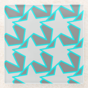 Posavasos De Vidrio Geométrica de estrella moderna - gris y turquesa