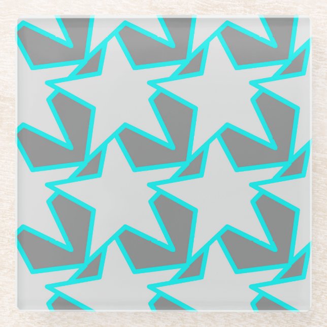 Posavasos De Vidrio Geométrica de estrella moderna - gris y turquesa (Anverso)