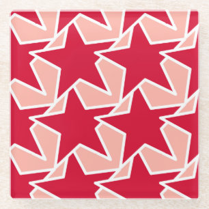 Posavasos De Vidrio Geométrica de estrella moderna - rojo coral y rosa