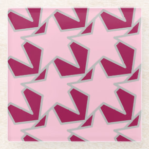Posavasos De Vidrio Geométrica de estrella moderna - rosa y borgoña